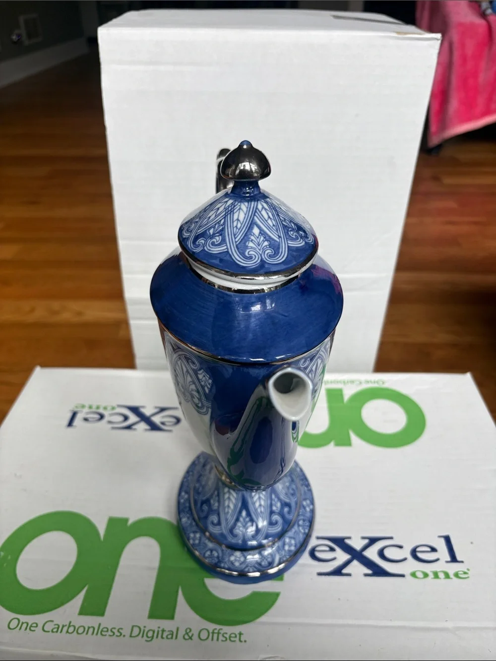 Bombay Blue and White Decorative Teapot with Silver Accents